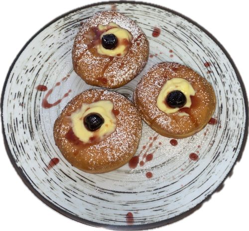 Farsangi fánk vanilia krémes töltettel,amarena meggyel 3db(előrendelésre)